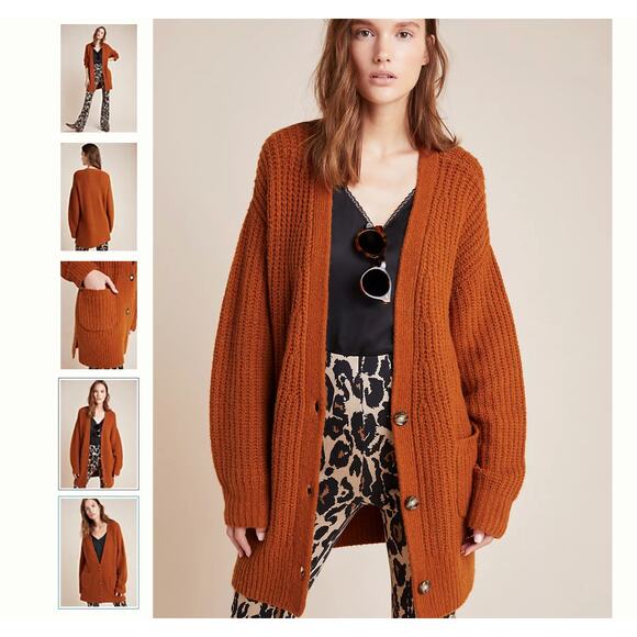 Anthropologie Ursa Oversized Rust Cardigan sz: XS - Picture 2 of 9